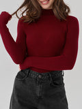 christmas outfit Dodobye Long Sleeves Skinny Solid Color Split-Joint High Neck Sweater Tops