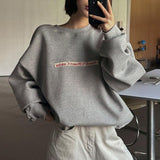 christmas outfit Dodobye Letter Print Oversized Pullover Sweatshirt