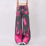 Dodobye 90s Streetwear Streetwear Baggy Jeans Women Creative Graffiti Casual Versatile Wide Leg Pants Y2k Jeans Woman High Waist Hip Hop Denim Trousers