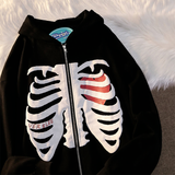 Dodobye Gothic skeleton print hoodies women zipper sweater dark series old rock street hiphop American retro women Y2K  hoodies