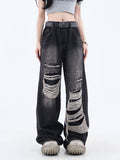 Dodobye Women's Gothic Black Jeans High Waist Vintage Korean Fashion Y2k Streetwear Ripped Pants Harajuku Casual Wide Leg Denim Trousers