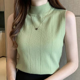 Dodobye Women Knitted Solid Sweet Crop Tops O-neck Sleeveless Thin Tank Tops Basic Plain Tops Casual Tees For Women 2024 Summer