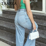 thanksgiving outfit Dodobye 2024 Autumn Winter Casual Women Jeans Fashion Streetwear Vintage Pockets Tierred High Waist Chic Ladies Long Denim Pants