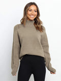 christmas outfit Dodobye Stylish Long Sleeves Loose Solid Color High-Neck Sweater Tops