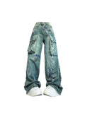 Dodobye Women Blue Graffiti Cargo Jeans Baggy Vintage Korean Cowboy Pants Harajuku Denim Trouser 90s Aesthetic Y2k 2000s Trashy Clothes