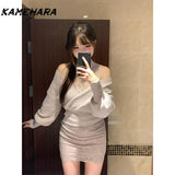 Dodobye Japanese Lace Neck Knitted Sweater Autumn High Waisted Hip Hugging Skirt Sexy Off Shoulder Sweater Sweet Two Piece Sets