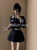 Dodobye 20024 New Uniform College Style Fashion Blazer Set Patchwork Elegant Crop Tops + Slim Sweet Y2k Mini Skirt Korean Suit Woman