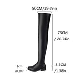 thanksgiving outfit Dodobye Autumn Over Knee Boots 3.5cm Heel Round Toe Leather Thigh High Fashion Big Size 45 46 47 48 US17