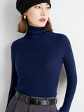 christmas outfit Dodobye Simple Skinny Long Sleeves Solid Color High-Neck Sweater Tops Pullovers