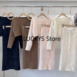 Dodobye 2025 Autumn Sweet Fench Skirt 2 Piece Set Office Lady Casual Slim Skirt + Women Evening Elegant Y2k Sweater Korean Fashion Chic