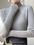 christmas outfit Dodobye Casual Skinny Long Sleeves Solid Color Half Turtleneck Sweater Tops