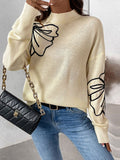 Black Friday Dodobye Casual Knitted Turtleneck Sweaters Women Retro Loose Flower Printed Pullover Sweater Female Autumn Thin Chic Versatile Tops