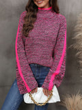 christmas outfit Dodobye Casual Long Sleeves Loose Contrast Color Half Turtleneck Sweater Tops