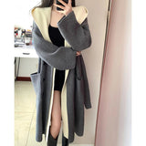 Black Friday Dodobye Fake Two-Piece Knitted Cardigan Women Hooded Patchwork Korean Fall Sweater Fashion Loose Casual High Street Big Pockets Jumpers