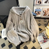 Black Friday Dodobye Korean Knitted Hooded Sweater Women Fall Winter Long Sleeved Warm Buttons Loose Pullover Solid Harajuku Lazy Sprots Sweatshirt