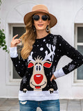 christmas outfit Dodobye Casual Loose Long Sleeves Printed Round-Neck Sweater Tops