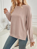 christmas outfit Dodobye High-Low Long Sleeves Pleated Solid Color Split-Joint Split-Side Round-Neck Sweatershirt