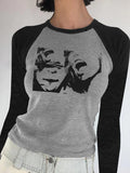 Dodobye-Street Portrait Print Raglan Ribbed Long Sleeve Knit