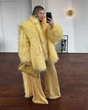 christmas outfit Dodobye 2025 Chic Yellow Warm Fluffy Faux Fur Coat With Scarf Women Fashion Long Sleeves Loose Thick Jackets Lady Thermal New Streetwear