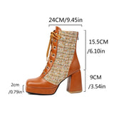 thanksgiving outfit Dodobye 2024 Ankle Boots Toe Block Heels 9cm Platform Hill Lace Up Mixed Color Size 46 47 Fashion Bota