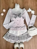 Dodobye Autumn Winter Japanese Sweet Women Outfits Kawaii Retro Brown Off Shoulder Bow Tops + Fluffy Mini Cake Skirt New 2 Piece Sets