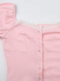 Dodobye Puff Sleeve Pink Slim Short Sleeve Knits