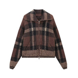 Black Friday Dodobye Autumn/Winter New Product Women's Fashion Collar Long Sleeve Sweater Checkered Knitwear Cardigan Sweater Coat