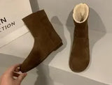 Dodobye Multi Colored Womens Flat Bottomed Low Heeled Short Boots with Round Toe Sleeve Anti Slip Warm Winter Suede Casual Snow Boots