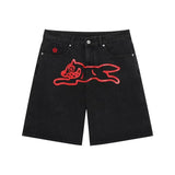 Dodobye Hip hop Fly Dog print denim shorts men wide leg loose retro jeans Y2k streetwear fashionable shorts Jorts summer new collection