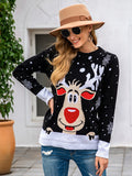 christmas outfit Dodobye Casual Loose Long Sleeves Printed Round-Neck Sweater Tops