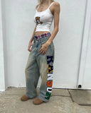 Dodobye 90s Streetwear Y2k Gothic Heavy Industry Letter Embroidery Patch Jean Mid Rise Harajuku Street Punk Casual Wide Leg Light Blue Light Blue Jeans