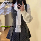 Dodobye Spring Autumn Wave Dot Dress Korean Version Bow Tie Up Shirt Women's Small Fragrant Style Mini Skirt Chic 2 Piece Sets