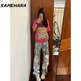 Dodobye American High Street Vibe Style Pants Tie Dye Jeans for Women Loose Fit Slimming Straight Leg Wide Leg Pants Ins Female