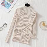 Black Friday Dodobye Pit Stripe Knit Sweater Women Korean Fall Winter Fashion Slim Elegant Solid Half High Collar Long Sleeve Pullover Basic Chic Top