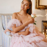 Dodobye Customized Pink Multi-Layered A-line robes de soirée Mesh Fabric Off the Shoulder Party Dresses Backless Prom Dress 2025-(PRE-ORDER)