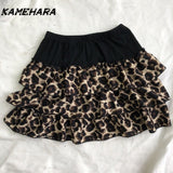 Dodobye Japanese Millennial Hot Girl Summer Subculture Y2K Cake Puffy Skirt Leopard Print Patchwork Short Skirt Shibuya Skirts