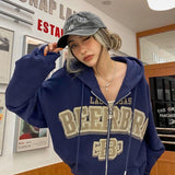 Dodobye New Letter Print Hoodie High Street Vintage Loose Zipper Hoodies Women 2024 Gothic Streetwear Women Dark Couple Y2K Top