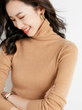 christmas outfit Dodobye Simple Skinny Long Sleeves Solid Color High-Neck Sweater Tops Pullovers