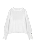 christmas outfit Dodobye Long Sleeves Loose Buttoned Solid Color Split-Joint Round-Neck Pullovers Sweater Tops