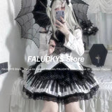 Dodobye Y2k Gothic Punk Black White Short Skirt Women Hot Chick Darkly Polka Dot Ruffle Cake Skirt Female Sweet Chic Lolita Lace Skirts