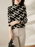 christmas outfit Dodobye Original Skinny Long Sleeves Contrast Color Jacquard High-Neck Sweater Tops