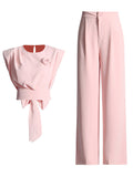 Dodobye Back Bow Tie Top and Wide Leg Trousers Set