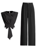 Dodobye Back Bow Tie Top and Wide Leg Trousers Set