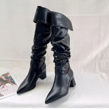 Dodobye Women Sexy Pointed Toe High Boots Chunky Pleated Shoes Elegant  Dress High Heels Booties 2025  Trend New Luxury Botas Mujer