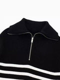 Black Friday Dodobye Casual Knitted Zipper Striped Sweaters Women Loose Solid Lapel Long Sleeve Sweater Jacket Female Autumn Versatile Daily Outwear