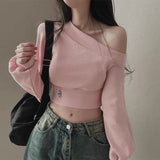 Dodobye 2024 Autumn Winter Women Irregular Off Shoulder Hoodies Long Sleeve Sexy Crop Top Streetwear Pullovers Sweatshirt