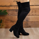 Dodobye Women Boots Winter Black Over The Knee Boots 2025  New Comfort High Heels Shoes Fashion Warm Lace Up Long tube square heel Boots