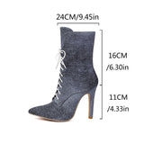 thanksgiving outfit Dodobye Design Sexy Women Ankle Boots Pointed Toe 11cm Stiletto Lace Up  46 47 48 Party Female Bota