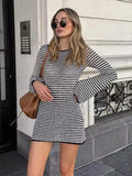 thanksgiving outfit Dodobye Striped Knit Short Dress For Women Casual O Neck Long Sleeves Mini Dresses Female 2024 Autumn Fashion Chic Beach Vestidos Lady