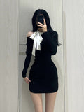 Dodobye 2025 Winter Sexy Slim Bodycon Y2k Mini Dress Woman Black Elegant Short Party Dress Outwear Casual One Piece Dress Korean Fashion